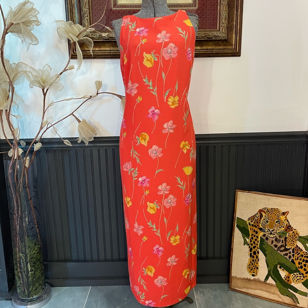 Vintage Plaza South Vibrant Floral Print Sleeveless Maxi Dress ~ Size 10💚🍄 - Picture 2 of 8